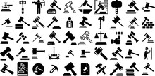 Big Set Of Hammer Icons Pack Hand-Drawn Isolated Drawing Glyphs Wrench, Tool, Finance, Icon Graphic Isolated On White