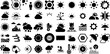 Big Set Of Sun Icons Pack Hand-Drawn Black Cartoon Pictogram Sweet, Mark, Hand-Drawn, Set Pictograph Isolated On White Background