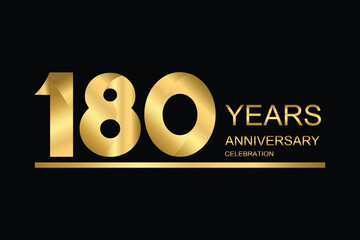 180 year anniversary vector banner template. gold icon isolated on black background.