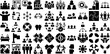 Big Set Of Teamwork Icons Collection Black Cartoon Glyphs Set, Person, Spirit, People Silhouettes Isolated On Transparent Background