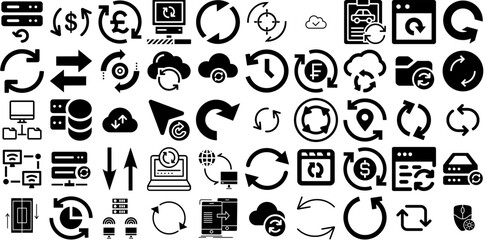 Mega Set Of Sync Icons Bundle Hand-Drawn Linear Modern Signs Chat, Refresh, Icon, Sync Illustration Isolated On White Background