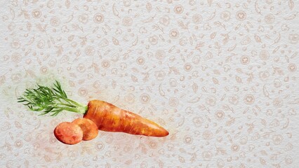 Wall Mural - Watercolor Fruits and Vegetables. Carrot. Text and Price can be Written on the Right Side or Top Side of the Image. Nutritional Values can be Written. The video of this image is in my portfolio. 