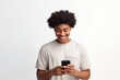 © Andrii  - Positive African American Model, Interacting with Modern Technology. Generative AI