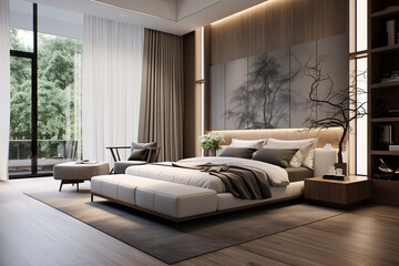 interior design of modern elegant bedroom.