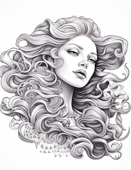 Wall Mural - A drawing of a woman with long hair. Generative AI.
