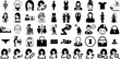 Massive Collection Of Woman Icons Bundle Hand-Drawn Black Modern Silhouette People, Figure, Silhouette, Workwear Symbol Isolated On White