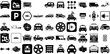 Massive Collection Of Car Icons Collection Black Concept Signs Laundered, Yacht, Slow, Mark Doodle Isolated On White Background