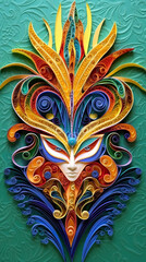 Wall Mural - A colorful mask made out of paper on a green background. Generative AI.