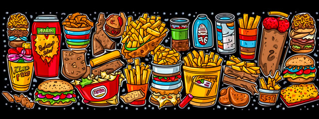 fast food, unhealthy foods contributing to obesity, banner made with Generative AI