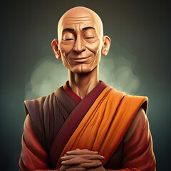 Wall Mural - A man with a bald head wearing a monk robe. Generative AI. Chinese monk, image for account profile.