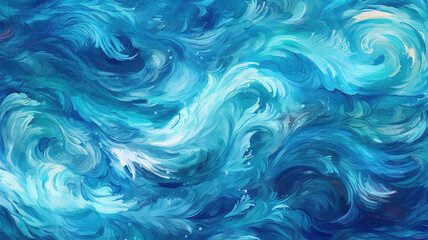 Poster - Seamless abstract turquoise blue rolling ocean waves seascape painting background. Generative Ai