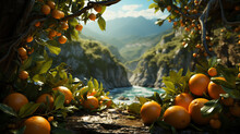 Landscape Photo With Yellow Tropical Fruit, Generative Ai