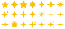 Set Of Yellow Sparkle Star Icons. Vector Illustration Isolated On White Background