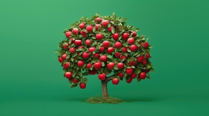 Poster - Apple tree with red apples in isolation on a green background