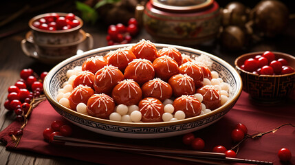 Poster - Tang yuansweet dumplings balls a traditional cuisine for midautumn dongzhi. Generative Ai