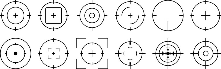 Set of target icons. Gun target, focus, crosshair, reticle, viewfinder