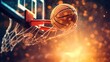 canvas print picture - Ball in basketball hoop.