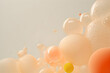  Pastel balloons, bubbles yellow and peach balls that float in the air isolated on background. Abstract scene.  banner. copy space. Generative ai