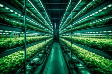 Modern agriculture laboratory with artificial light growing genetic modified plants.