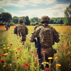 Wall Mural - Soldiers crossing a field