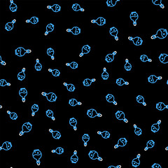 Poster - Line Glass bottle with magic elixir icon isolated seamless pattern on black background. Computer game asset. Vector