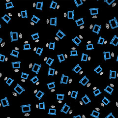 Poster - Line Wireless laptop icon isolated seamless pattern on black background. Internet of things concept with wireless connection. Vector