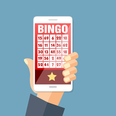 Fototapete - Bingo o gioco della lotteria, carta. Grande vittoria. Illustrazione CELLULARE CON MANO 