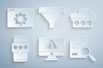 Poster - set monitor with exclamation mark, password protection, mobile and password, document search, sales 