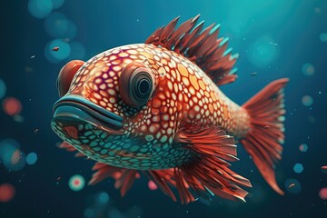 Poster - A close-up of a redhump eartheater fish swimming in the water. made using generative AI tools