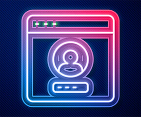 Poster - Glowing neon line Create account screen icon isolated on blue background. Vector