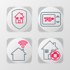 Poster - set line smart home, with wi-fi, thermostat and house icon. vector
