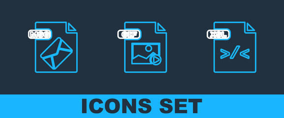 Poster - set line xsl file document, msg and gif icon. vector