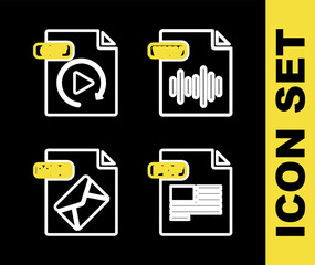 Poster - set line wav file document, pdf, msg and gif icon. vector