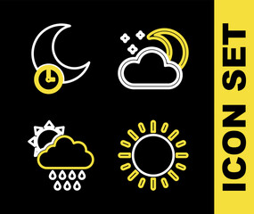 Poster - Set line Cloud with moon and stars, Sun, rain sun and Sleeping icon. Vector