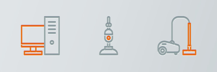 Poster - Set line Vacuum cleaner, Computer monitor and icon. Vector