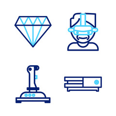 Poster - Set line Video game console, Joystick for arcade machine, Virtual reality glasses and Diamond icon. Vector