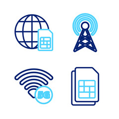 Poster - Set line Sim card, 5G network, Antenna and icon. Vector