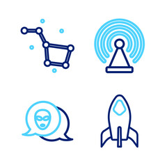 Poster - Set line Rocket ship, Alien, Radar and Great Bear constellation icon. Vector