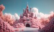 Illustration of a castle made of cotton candy in a pink fairyland - Generative ai