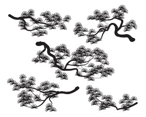 Wall Mural - Set of Pine Tree Branches Silhouette