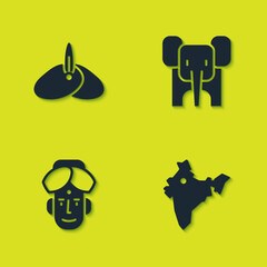 Sticker - Set Indian headgear turban, map, man and Elephant icon. Vector