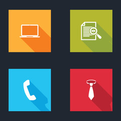 Poster - set laptop, document with search, telephone handset and tie icon. vector