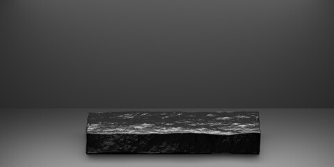 Wall Mural - Black stone plate cosmetic podium 3d background or abstract empty product display floor platform space and blank rock stage stand on plaster concrete pedestal backdrop with natural marble show scene.