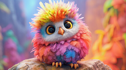 Wall Mural - pink cute baby owl, generative ai illustration