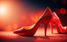 High Heel Fashion Red Shoes With Glitter Bokeh. Ai Generative