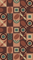 Geometric coffee pattern design. A set of colored geometric shapes in coffee tones for printing on a banner, cup, and other products. Vector drawing, design elements.