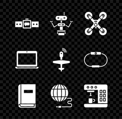 Poster - Set Smartwatch, Robot, Drone flying, User manual, Social network, Coffee machine, Laptop and UAV icon. Vector