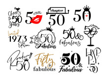 Fifty And Fabulous 50th Birthday Celebration. Cake Topper Shirt Template For Cut File Set. Cheers To Fifty Years Anniversary.