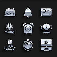 Wall Mural - Set Alarm clock, Stopwatch, Smart Tv time, Ringing alarm bell, Time travel, Clock, Day and Calendar icon. Vector