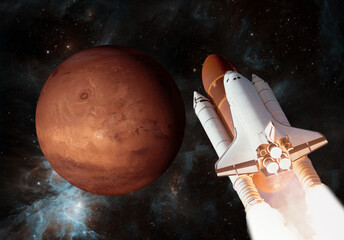 Wall Mural - rocket flies to mars. the elements of this image furnished by nasa.